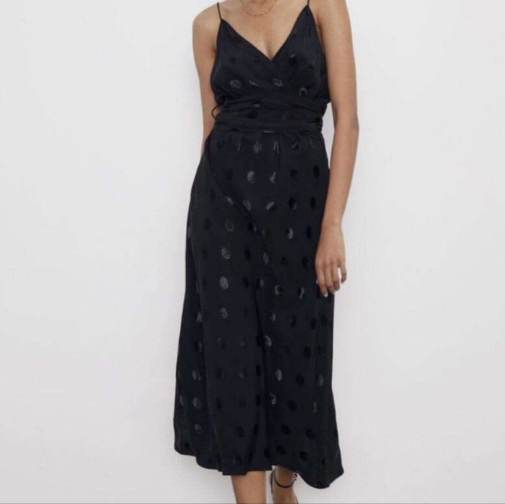 Zara MIDI black polka dot dress